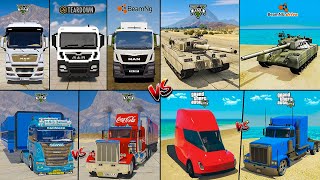 MAN VS SCANIA VS TANK VS TESLA TRUCK IN GTA 5 VS TEARDOWN VS BEAMNG WHICH IS BEST [upl. by Monahan]