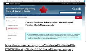 Canada Graduate Scholarships  Michael Smith Foreign Study Supplements [upl. by Enreval839]