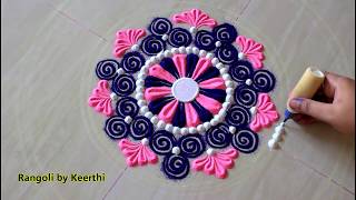 Big pongal rangoli design using 2 colours l sankranthi muggulu l रंगोली l kolam l rangoli by keerthi [upl. by Xam]