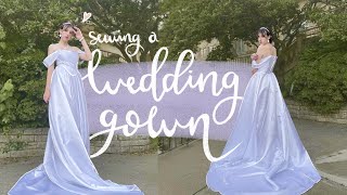 DIY Off The Shoulder Wedding Dress Tutorial  sewing a dreamy lace up back gown☁️✨ [upl. by Iew]