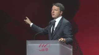 Intervento di Renzi al 110° anniversario di Salini Impregilo 27092016 [upl. by Onitselec669]