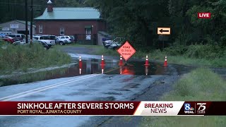 Sinkhole opens on Route 333 in Juniata County [upl. by Sucramd]