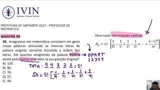 Questão 30  Professor de Matemática IVIN  Prefeitura de Santarém 2023 [upl. by Lerraf967]