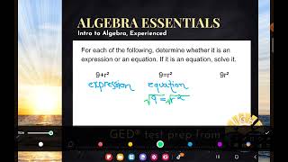 GED® Math Prep Expressions vs Equations 11 Exp  333435 [upl. by Shaun771]