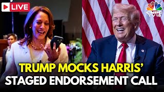 Donald Trump Mocks Kamala Harris’ Staged Endorsement Call With The Obamas  Trump Rally Live  N18G [upl. by Ohploda]