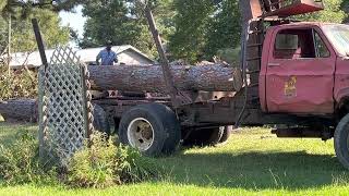 A pulpwood truck arrives at the Smith home to take some logs away to help get our yard cleaned up [upl. by Laikeze329]