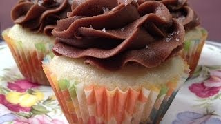 How to Make Fluffy White Cupcakes with Chocolate Buttercream  Cupcake Recipe [upl. by Kenyon]