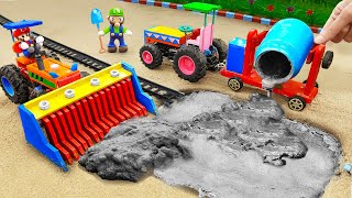 Diy tractor mini Bulldozer to making concrete road  Construction Vehicles Road Roller 102 [upl. by Eseneg]