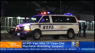 NYPD Van Hits 17YearOld MacheteWielding Suspect [upl. by Oivatco]