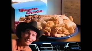 Joe Bob Briggs Bacon Curls microwave pork rinds Lawrys commercial 1990 [upl. by Orips]