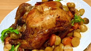 Como hacer Pollo al Horno  Truco para que te quede Dorado y Rico Roasted Chicken Recipe [upl. by Arres]