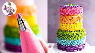 6 ways to decorate a cake using wilton tip nozzle 2D  Rainbow Cake  American Buttercream [upl. by Jd]