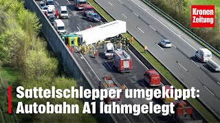 Sattelschlepper umgekippt Autobahn A1 lahmgelegt  kronetv NEWS [upl. by Yllod]