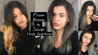 How To Get Silver Hair Using Overtone  Correcting Brassiness [upl. by Kathryne]