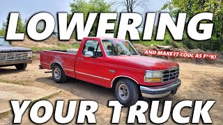 How To Lower Your Truck in Just 2 HOURS FINALLY Lowering the Shop Truck [upl. by Brock382]