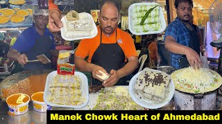 Manek Chowk Heart of Ahmedabad 😍❤️‍🔥 Manek Chowk Food Tour 🌶️🔥 Ahmedabad Famous Night Food Bazar❤️ [upl. by Nyrok]