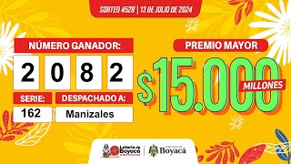 Premio Mayor  Lotería de Boyacá Sorteo 4528 CanalTelesantiago 13 de julio 2024 [upl. by Ybeloc537]