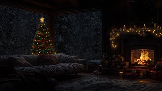 Snowy Christmas Ambience🎄 Cozy Living Room with Crackling Fireplace ampWinter Wind Sound for Deep Rest [upl. by Nylle]