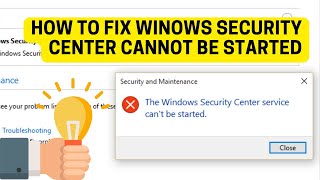 How To Fix Windows Security Center Service Cannot Be Started [upl. by Aliel]