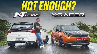 Hyundai i20 N Line vs Tata Altroz Racer  For the fun of it  Comparo  Autocar India [upl. by Ydal]