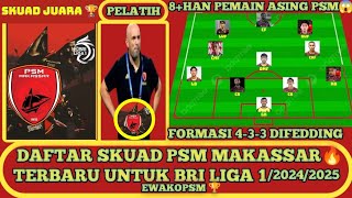 INFO DAFTAR SKUAD TERBARU😱PSM MAKASSAR UNTUK BRI LIGA 1 MUSIM 20242025🔥‼️ AUTO JUARA 🏆🏆🏆 [upl. by Sarajane]