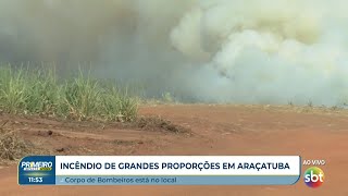 Incêndio em canavial assusta moradores em Araçatuba [upl. by Loziram]