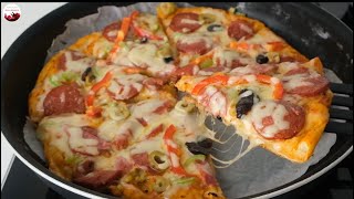 Dünyanın En Kolay Tavada 10 Dk Mayasız Kolay PİZZA TARİFİ  İstediğiniz Malzeme İle Hızlı Pizza [upl. by Terle627]