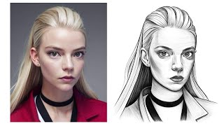 How to Draw a Realistic Face From a Photo  Drawing Anya Taylor Joy [upl. by Aliakim978]