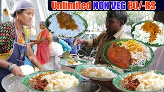 Hardworking Aunty Selling Unlimited Special Non Veg Meals at KPHB  Hyderabad  Street Food India [upl. by O'Donoghue]