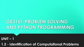 Identification of Computational Problems in tamil  unit  1 cse  P2  GE3151  Quick Through [upl. by Leblanc]