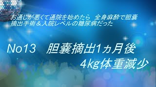 No13 胆嚢摘出1ヶ月後4㎏体重減少 お通じが悪くて通院を始めたら 全身麻酔で胆嚢摘出手術＆入院レベルの 糖尿病でした [upl. by Ahsiliw]