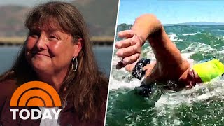 Grandma swims historic 297 miles from sharkinfested SF waters [upl. by Ellatsirhc]