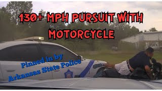 HIGH SPEED PURSUIT over 130 MPH  Arkansas State Police vs Motorcycle bumped and pinned in chase [upl. by Owain522]