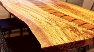 Golden River Epoxy Olive Table with Walnut Inlays  Olive amp Walnut  shapermade [upl. by Nedry]