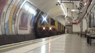 London Underground Battery Locomotives L50 and L53 hauling a Rail Grinder through Chancery Lane [upl. by Adnaluoy]