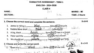 SUMMATIVE ASSESSMENT 2024 ENGLISH TERM 1 4TH STD ennumezhuthum [upl. by Ayinat]