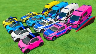 TRANSPORTING VOLKSWAGEN POLICE CARS amp MINIBUS  SMART POLICE CARS WITH ISUZU TRUCKS  FS 22 [upl. by Ahsiekel336]