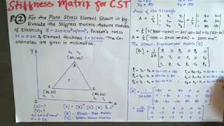 Two Dimensional CST Element Problem Stiffness matrix for CST in Finite Element Analysis FEM [upl. by Rafferty]