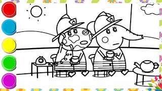 Peppa Pig Drinking Tea Peppa Pig Drawing and Coloring  Peppa pig Tales [upl. by Norabal]