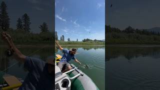 Catching a big bass from a raft flyfishing fishing bass river [upl. by Inalan]