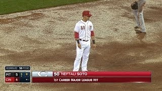 Neftali Soto smacks a double for his first MLB hit [upl. by Ioyal]