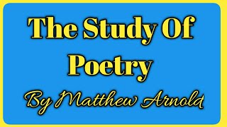 The Study Of Poetry by Matthew Arnold in Tamil [upl. by Mora]