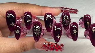 Watch me make acrylic press on nails  Maroon CelestialSacred Heart Design  Acrylic Nails Tutorial [upl. by Jacie]