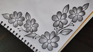 How to draw flower border design  Project design by pencilA4 sheetfront page designflower design [upl. by Toddy]