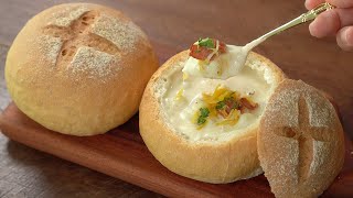 스프에 빵 찍어 먹고 싶을때 바게뜨 빵과 초간단 감자수프 만들기  브런치만들기  Baguette Bowl with Potato Soup  Fall Soup Recipe [upl. by Golding]