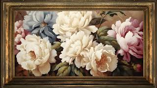 Framed Peonies Bouquet in Spring Vintage Oil Painting  Art Screensaver for TV [upl. by Kiryt744]