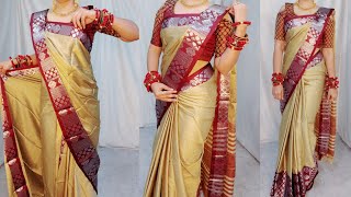 PLAIN BORDER SAREEBEGINNERS SAREE DRAPING GUIDEFRONT PALLU STYLESTEP BY STEPHINDI [upl. by Annahaj100]