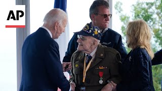 Biden leads birthday celebration for veteran at DDay event in Normandy [upl. by Amandy236]