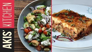 Authentic Greek Moussaka amp Greek Salad  Akis Petretzikis [upl. by Monteria]