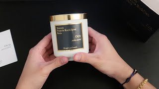 Maison Francis Kurkdjian Oud Satin Mood Candle Silent Unboxing [upl. by Asiled]